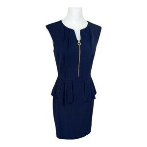 TAHARI Sleeveless Navy Business Sheath Pencil Dress‎ with Peplum Waist Size 4